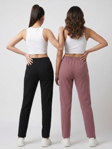 Image of Fflirtygo Cotton Solid Track Pant /Lounge Wear /Pocket Payjama �100% Export Quality Soft Cotton Night Wear /Pocket Pyjama for Women Combo Pack, Black & Blue Pyjama
