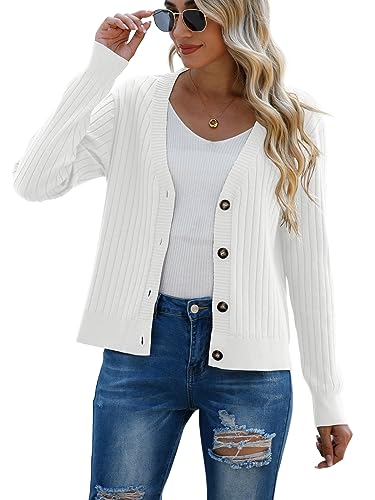 Image of Women's Long Sleeve Cardigan Sweaters Casual V Neck Soft Knit Jacket Button Down Cardigan for Women Winter Fall