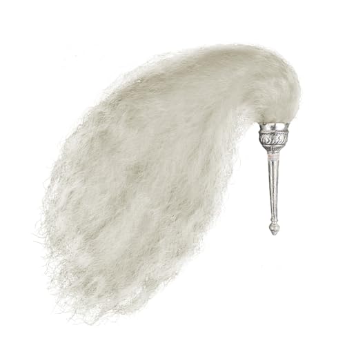 Image of White Chaur Sahib with Elegant Handle for Mandir and Gurudwara Sahib - Ethical Chawar for Pooja Rituals (Hair Weight: 200 gm) [Size: 30 Inches]