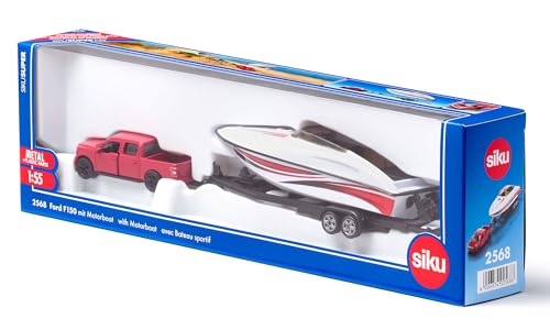 siku 2568, Ford F150 US-Police with Motor Boat, 1:55, Metal/Plastic, Red/White, Rubber Tires, Floating Toy Boat