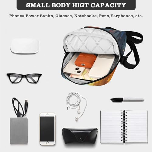 Crossbody Bag Fire Blue Flame Wolf Fighting Messenger Bag for Women Men Purse Shoulder Bag Satchel Bag with Adjustable Strap 214A70914