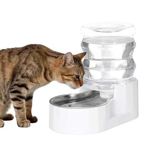 RIZZARI Gravity Water Bowl Dispenser: 4L Automatic Stainless Steel Water Feeder Without Filter - White Pet Waterer for Senior Dogs with Spine Problems - in Bedroom Garden 4L, without Filter