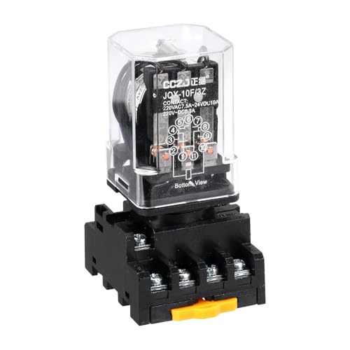 sourcing map DPDT Electromagnetic Power Relay, DC 24V Coil 10A 11 Pin MK2P-I Small Relay with Plug-in Terminal Socket Base 3NC 3NO JQX-10F/3Z