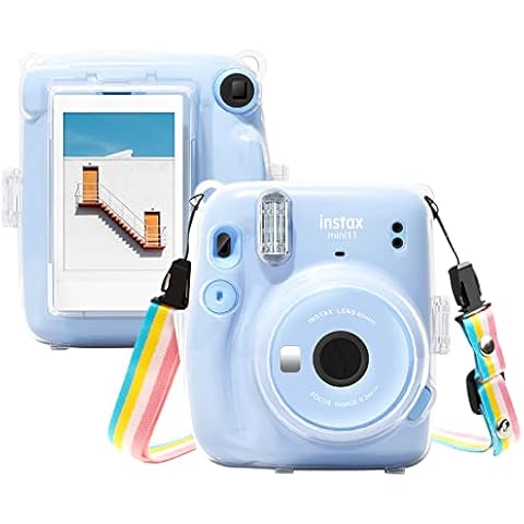 MUZIRI KINOKOO Instax Mini 11 Case Clear - Hard Carrying Protective Case for Fuji Mini 11 Camera - with Back Photo Pocket and Shoulder Strap - Transparent Cover