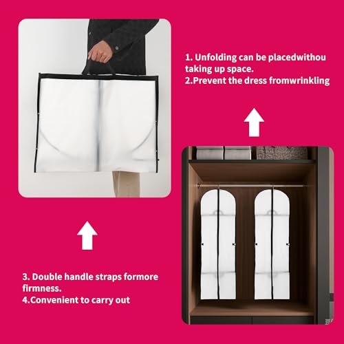 Kleidersäcke 4 Stück Weiß Kleidersack Lang 180cm Wasserdichte und Mottensicher Kleidersäcke mit Reißverschluss Kleiderschutzhülle Geeignet für Langer Rock,Anzüge,Hochzeitskleider,Abendkleider,Mäntel