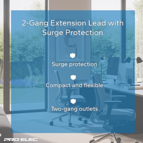 PRO ELEC PELB1989 2-Gang Extension Lead with Surge Protection, 1m, Black - Image 6