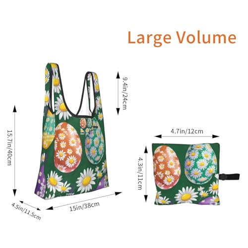 Easter Eggs Print Grocery Shopping Bags Reusable With Flowers Plant Lover Gifts Shopping Bag Lightweight Foldable Bag4