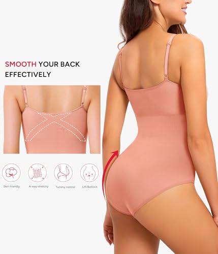 Image of Nebility Shapewear Bodysuits for Women - Tummy Control Square Neck Bodysuit Seamless Full Body Shaper Going Out Top