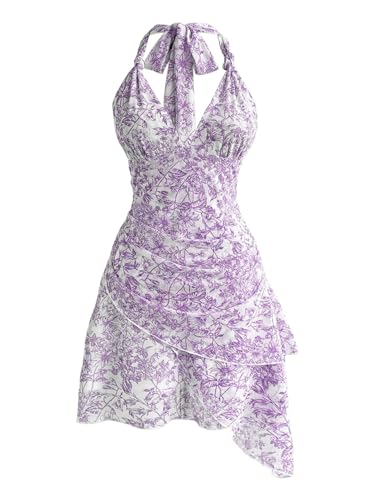 Image of BEAUDRM Women's Summer Mini Dress Backless Vacation Beach Sundresses Boho Going Out Dress Date Night Brunch Outfit
