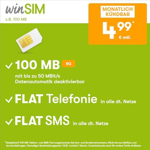 Handytarif winSIM z.B. Flat 100 MB oder andere Tarife Amazon
