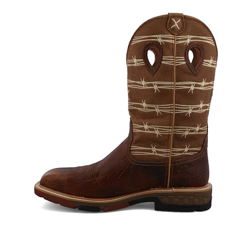 Twisted X Men's 12" Western Work Boot, Square Toe Alloy Toe with CellStretch, Rustic Brown & Lion Tan, 11 B2