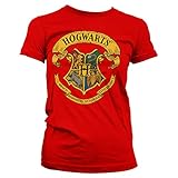 Harry Potter Offizielles Lizenzprodukt Hogwarts Crest Damen T-Shirt (Rot), Small