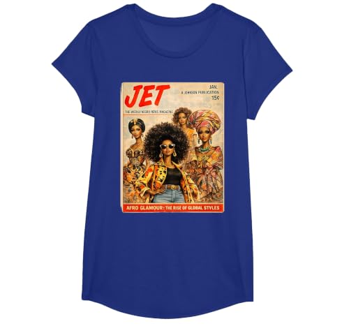 Afro Glamour – Vintage Black Women Cover Art T-Shirt, Girls, Royal Blue, Large