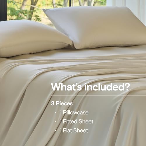 Image of DOZ Sheet Set, 100% Viscose derived from Bamboo, Organically Grown, Buttery Soft, Cooling Sheets, High GSM, Deep Pockets - 3 Piece - 1 Pillowcase 1 Fitted 1 Top Sheet (Sand, Twin XL)