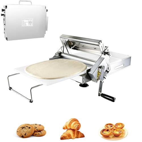 Folding Dough Sheeter,Manual Hand Crank Pastry & Dough Roller, Adjustable 0.2–27mm for Croissants, Pizza, Pastry, Home & Commercial Use (12'')