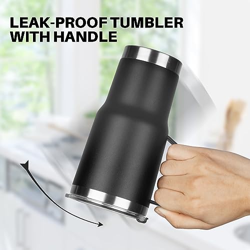 Image of 20 oz Tumbler with Handle, Stainless Steel Insulated Tumblers with Lid and Straw, Double Wall Vacuum Insulated Tumbler, Leak-proof, Insulated Travel Mug Coffee Cup for Cold and Hot (Black)