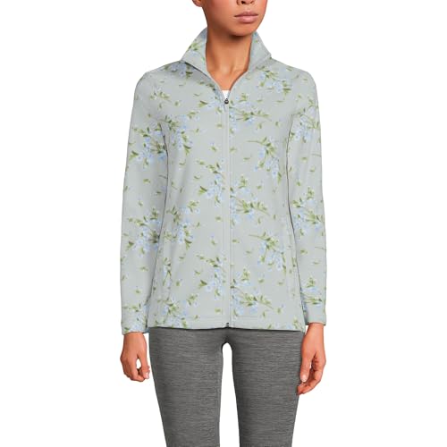 Lands' End Womens Full Zip Fleece Jacket Pale Gray Floral Regular Small