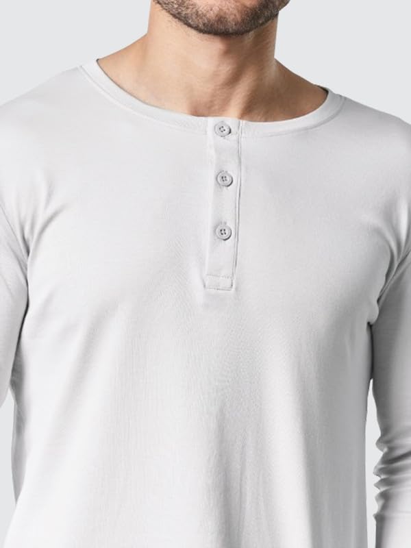 Image of LAZYCHUNKS Regular Fit Solid Super Combed Cotton Rich Henley Neck Full Sleeve Men's T-Shirt