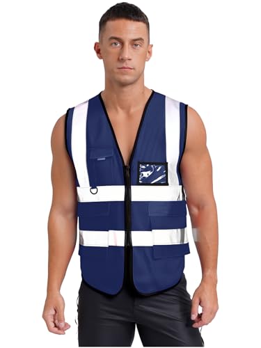 LiiYii Hi Vis Gilet Giacca Riflettente per Uomi Donne Gilet di Sicurezza Giubbotti ad Alta visibilità per Conducenti Addetti alla Pulizia Assistenza Stradale Blu scuro Taglia unica
