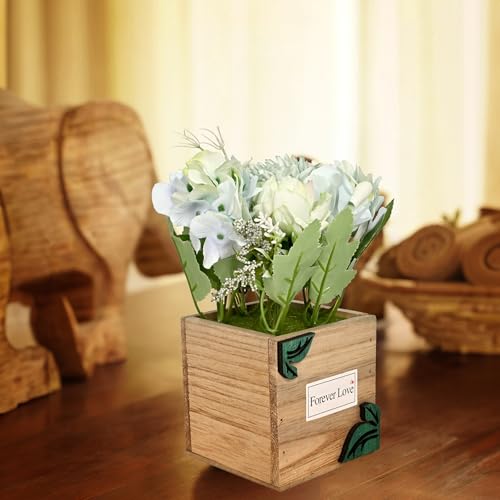 Image of Cortina Wooden Pot Bamboo Potted Plant | Home Decor Items for Living Room Balcony Kitchen Bedroom Office Table Top Decoration - Blue, 20X10