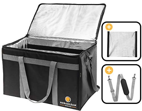 Commercial Large Premium Food Delivery Bag w/Divider | Thermal Insulated to Keep Cold or Hot Food | Durable Heavy Duty | Ideal for Catering Transport, Groceries Carrier, Ubereats, Doordash, Grubhub