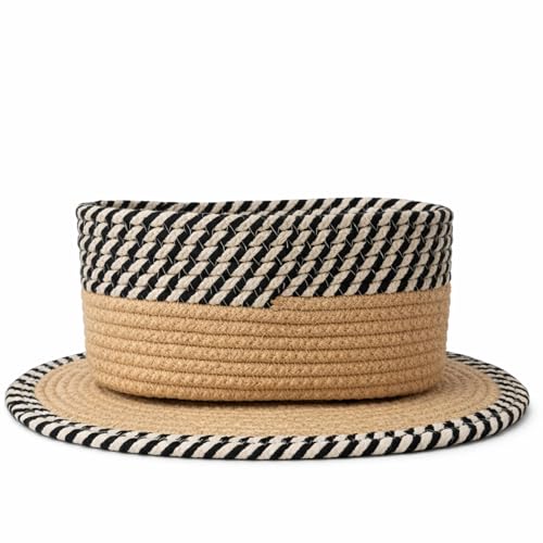 Image of Remote Stand for Table | Cotton Rope Storage Basket for Makeup Organisers, Coffee Table Organiser & Remote Holder for Living Room | Eco-Friendly Dual-Tone Organizer with Mat (ZEB-Black & Beige)