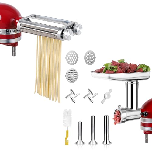 Rafbar Pasta Maker & Meat Grinder Attachment Set for KitchenAid Stand Mixers, All Durable Metal Aaccessories