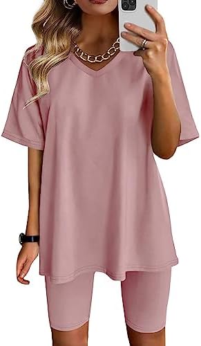 Two Piece Summer Sets Summer Tops For Women 2023 Trendy My Orders Casual Plus Size Tops High Waisted Biker Shorts Women Workout Sets Oversized Tshirts Shirts Y2k Clothes(B Watermelon Red,3X-Large)