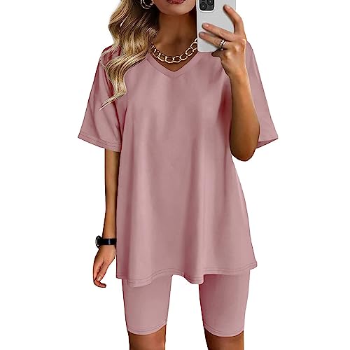 Two Piece Summer Sets Summer Tops For Women 2023 Trendy My Orders Casual Plus Size Tops High Waisted Biker Shorts Women Workout Sets Oversized Tshirts Shirts Y2K Clothes(B Watermelon Red,3X-Large) #TOP25