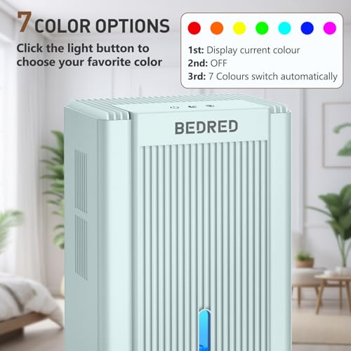 Image of Dehumidifier, 95OZ Dehumidifier for Home 1000 Sq.Ft - Quiet with Auto Shut Off & Relaxing 7 Color Ambient Light,Ideal for Livingroom, Bedroom, Basement(Pale Turquoise)