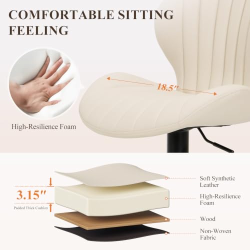 Image of COLAMY Bar Stools Set of 4,Swivel Adjustable Height Leather Bar Chair,Beige