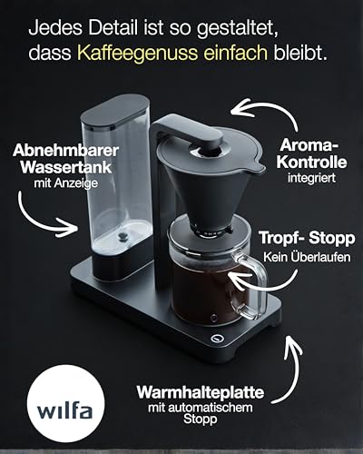 Foto von Wilfa PERFORMANCE Filterkaffeemaschine in Schwarz I 1800W Power & 10 Tassen in 5 Minuten I ECBC-zertifizierte Kaffeemaschine mit 92–96 °C Brühtemperatur, Frischwasser-Technologie & Flow Control