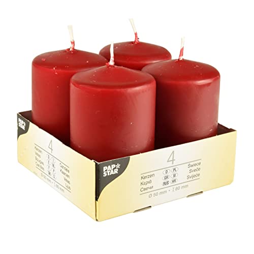 Papstar 4 Pillar Candles 50 mm 80 mm Bordeaux