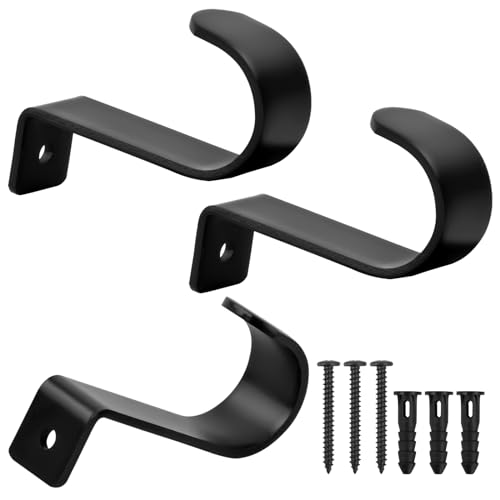 3 Piezas Soportes Barra de Cortina,Barra Soporte para Cortina de Metal Soportes de Pared con Tornillos Soportes de Poste de Cortina de Pared para Barra de Pared Postes Cortina, con 3 Tornillos