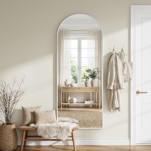 Image of Mirror Full Length, 28 inchx71 inch Large Arched Floor Full Length Mirror with Stand, Room Decor Big Full Body Floor Mirror with HD Tempered Glass Aluminum Frame for Bedroom Living Room, White