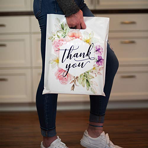 Homeworthy (100 Pack Premium Floral 12 X 15 Inch Thank You Bags For Small Business - Premium Thickness Plastic Shopping Bags With Durable Handles #TOP5