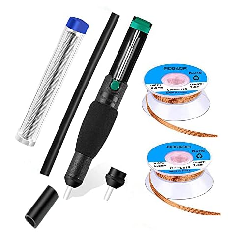 Mogaopi Desoldering Wick, Desoldering Pump, Solder Sucker, Solder Wick, 2pcs Solder Braid (2.5mm Width, 1.5m Length) Solder Wire, Replacement Tip, Desoldering Vacuum Pump Solder Removal Tool Cover