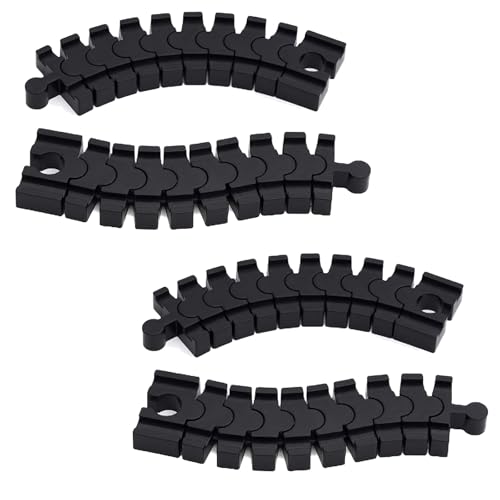 THXFUNAREA 4 Stück Track Connectors,Flexschiene 14.2 * 4 * 1.2Cm, Kurve Bis 90° Für Holzeisenbahnen, Flexible Schiene Kompatibel Mit Brio, Eichhorn, Ikea Lillabo, Schienenverbinder(Schwarz)