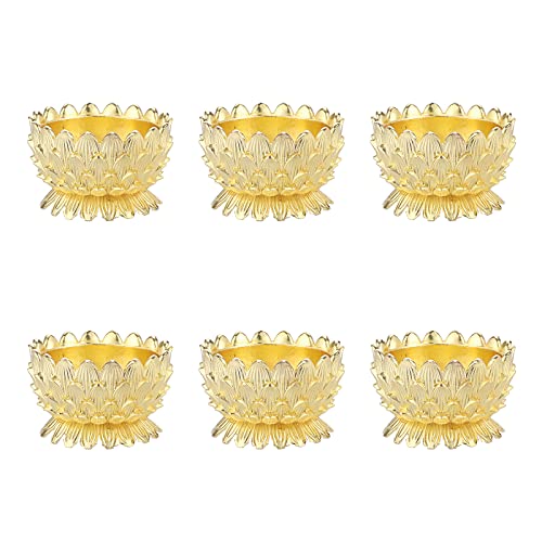 SUMTREE 6pcs Bougeoir en métal Fleur de Lotus Support de Bougie pour Bougie Votive décoration Porte Lampe à Huile ghee (doré) Cover