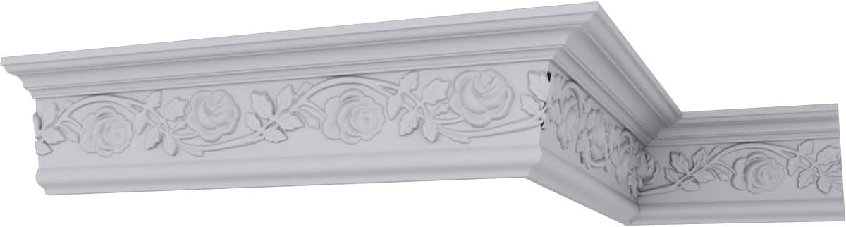 Endurathane Rose Crown Moulding, 5 1/2"H x 3 3/4"P x 6 3/4"F x 94 1/2"L, Factory Primed