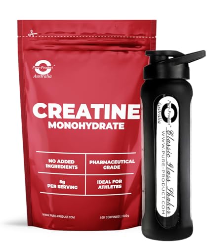 Pure Product Australia - Creatine Monohydrate Powder - Unflavoured 500g + Glass Shaker