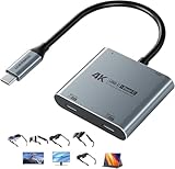Guermok 4-in-1 デュアルUSB-Cディスプレイハブ、4K@60Hz映像出力、PD 100W高速充電 & USB 3.0 5Gbps、ARグラス・Switch 2・ノートPC・ポータブルモニター・Type-Cディスプレイ対応
