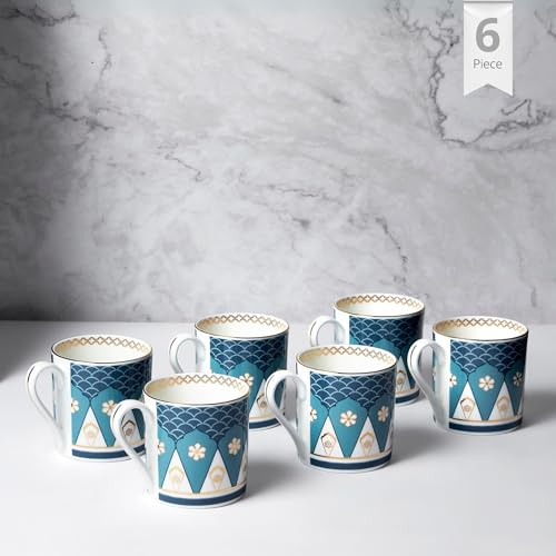 Image of India Circus Fine Bone China Coffee Mug Set of 6-220 Ml Each | Accented with 22 Carat Gold (6 Pcs)(LE11), Tea Cup Set of 6, Mugs for Coffee, Cups Set, Ideal for Gifting, Perfect for Home & Office
