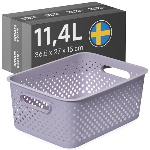 SmartStore Aufbewahrungskorb mit Griffen in lavendel 11,4L (36,5x27x15cm) I Körbchen Aufbewahrung aus recyceltem Kunststoff I Essence L Aufbewahrungskorb I Aufbewahrungsboxen mit 10 Jahren Garantie