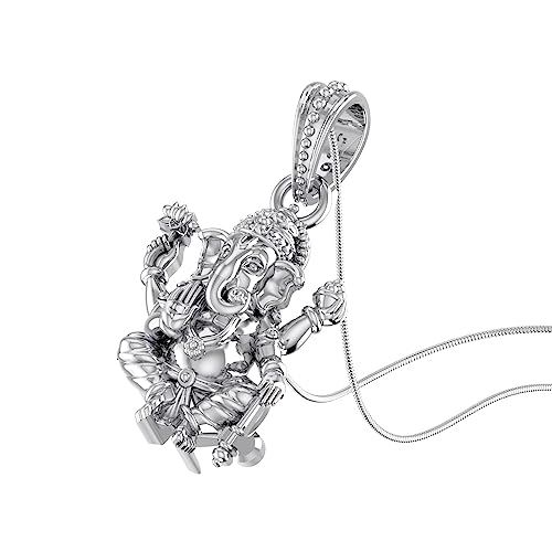 Image of Akshat Sapphire Sterling Silver (92.5% purity) God Ganesha Chain Pendant for Men & Women Pure Silver Lord Ganapathy Chain Locket