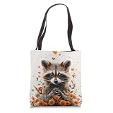 Raccoon Flowers With Hearts Around Boho Style Graphic Tote Bag