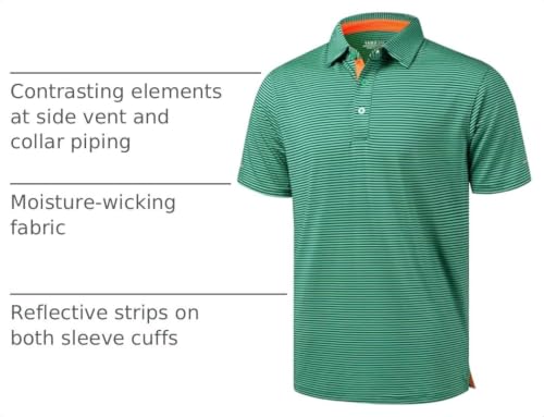 Image of Golf Shirts for Men - Dry Fit Moisture Wicking Short Sleeve Performance Sport Casual Striped Collared Mens Polo Shirt
