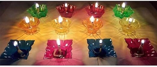 Miniatura 8 de Paquete de 12 piezas de diseño transparente Diya Deepak Diya Diya especial reutilizable Diya Colorido Reflejo Diya 3D Diya Deepak Reflection Deepak