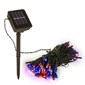 DeVida Patriotic Red White Blue Solar String Lights Decorations, Outdoor Memorial Day, 4th of July Decor, Waterproof 100 Mini 2 Mode LED Strand Set for Patio, Tent, Camping, RV (Red White Blue)