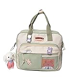 Attria Kawaii Canvas School Backpack with Pendant, Laptop Shoulders Bag, Back to School Off to College Supplies (Green)